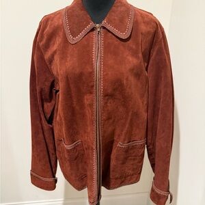 VTG Coldwater Creek Women's XL Suede Leather Jacket Rust Orange, Zip Up, Lined